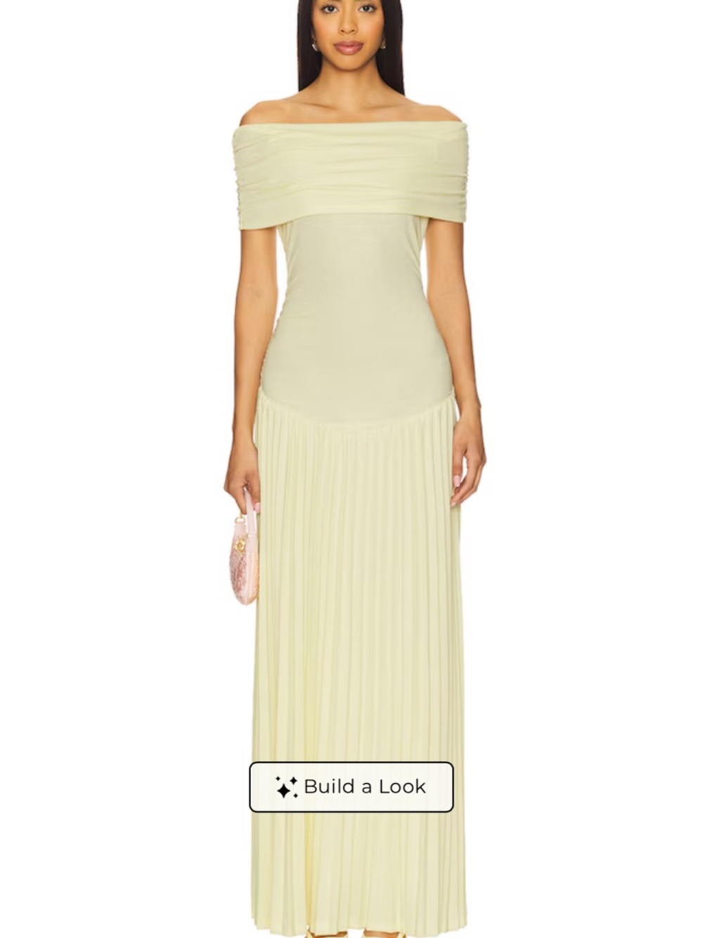 Lioness Off-Shoulder Pleated Maxi Dress in Pale Yellow
